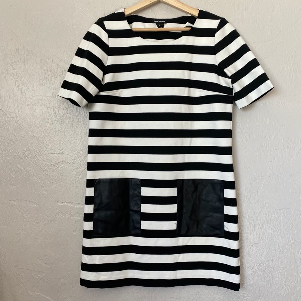 Club Monaco Black and White Striped Dress with Pockets